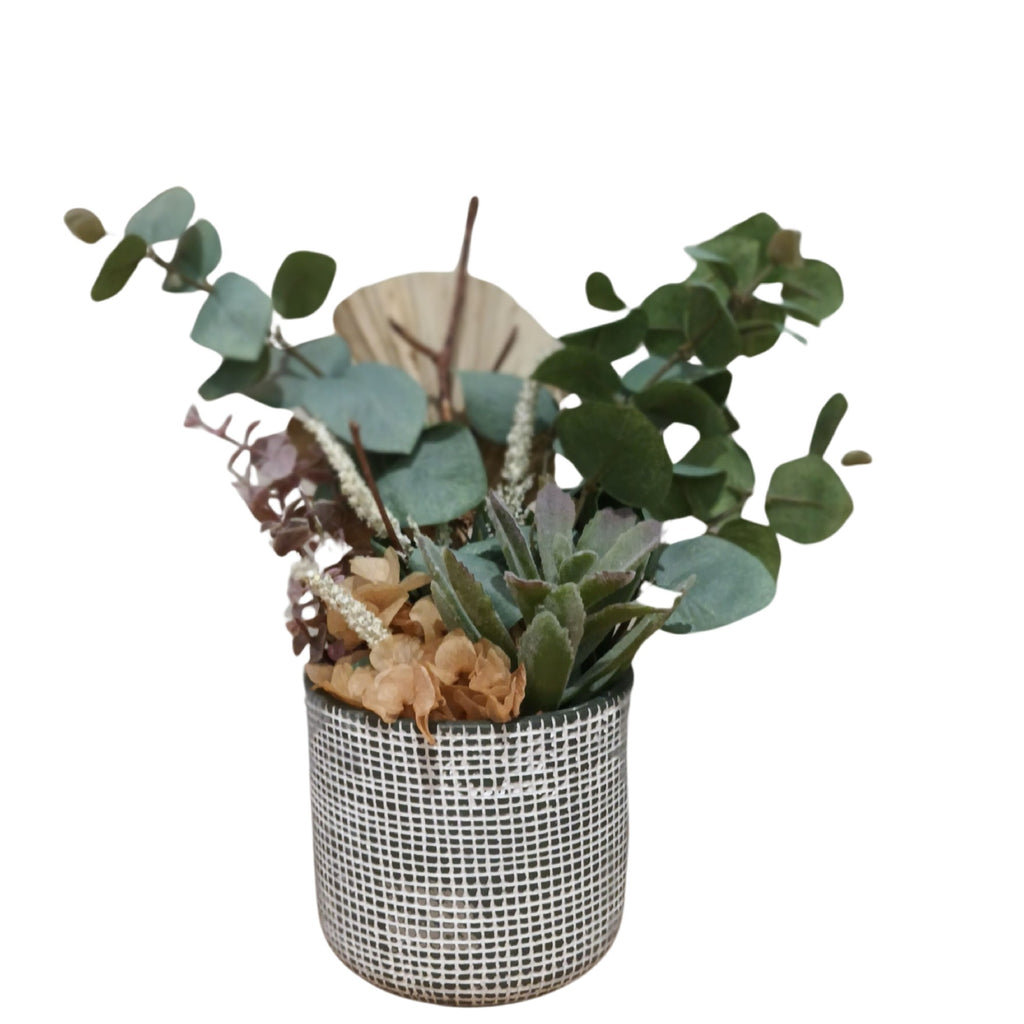 Ceramic Pot Green And Floral Arrangement