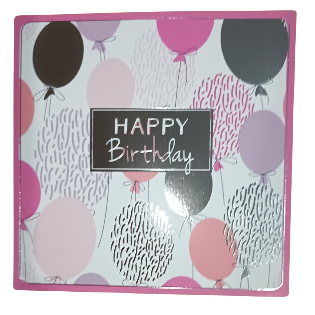 Card Happy Birthday Pink & Silver Balloons