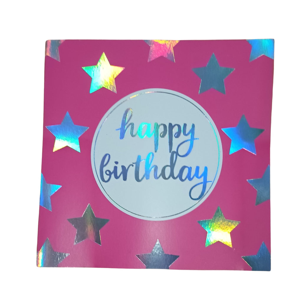Card Happy Birthday Stars Silver On Pink
