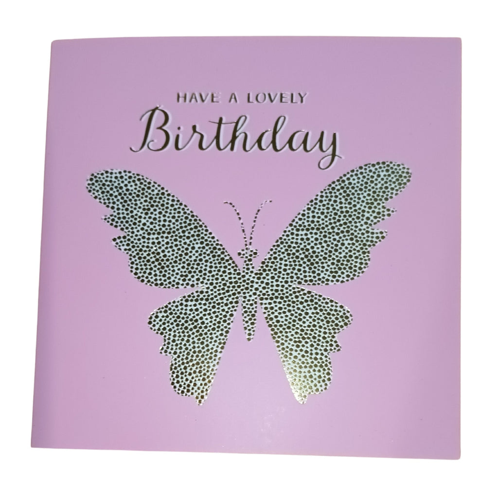 Card Have A Lovely Birthday Gold Butterfly On Pink