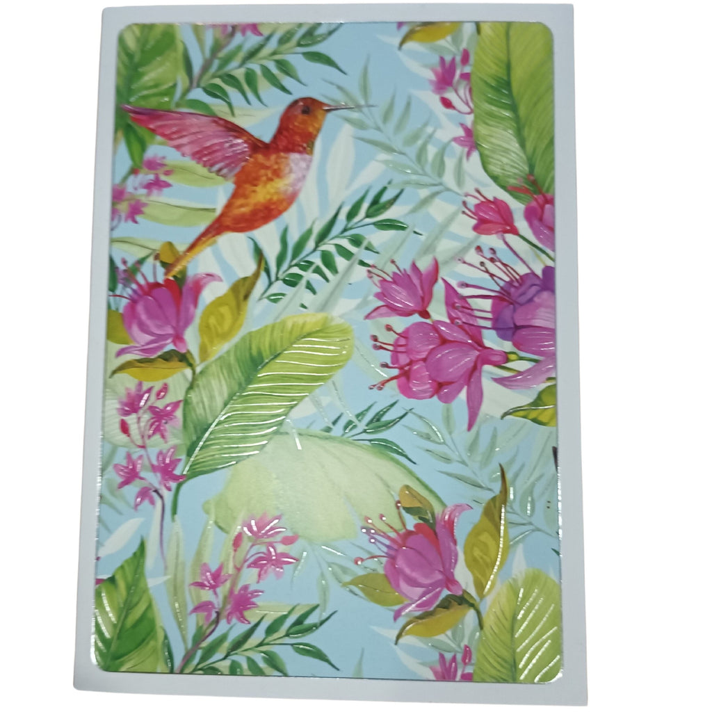 Card Hummingbird & Flowers On Blue
