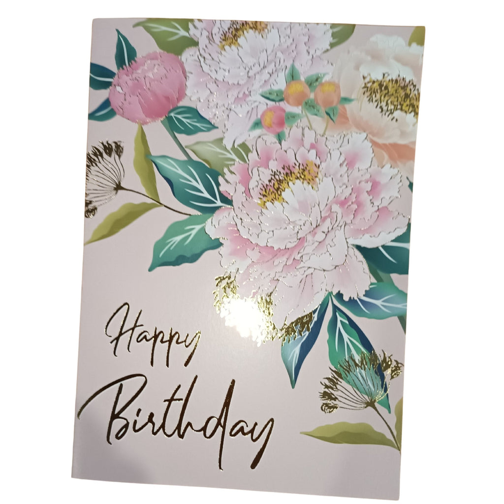 Card Happy Birthday Flowers On Light Pink