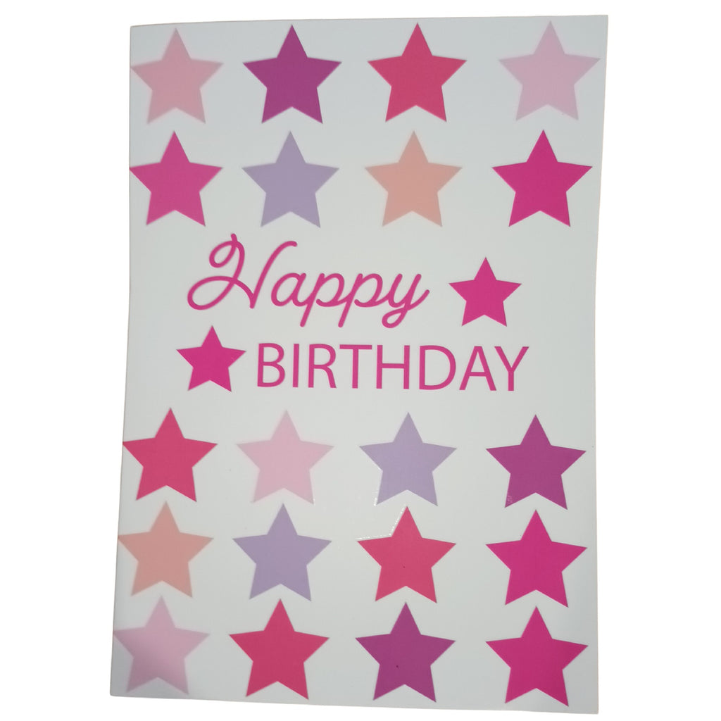 Card Happy Birthday Stars Pink On White