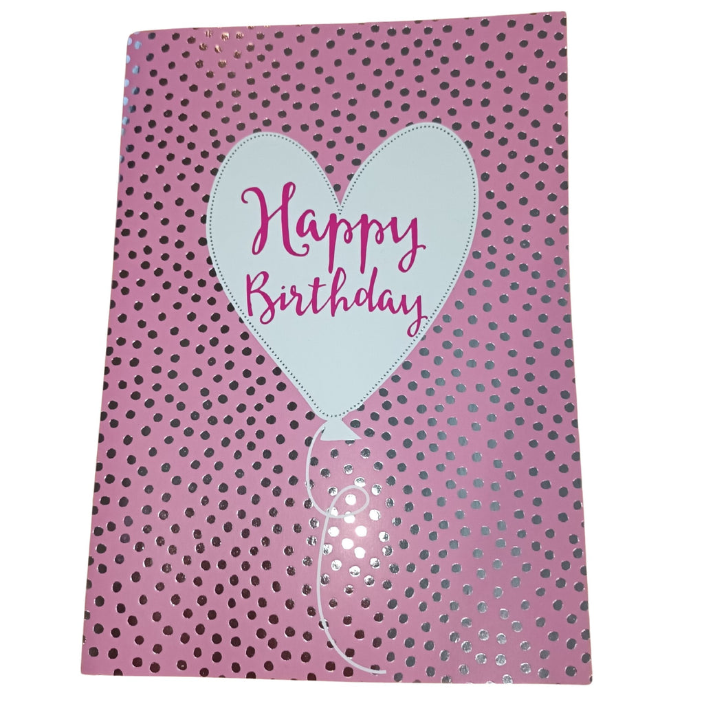 Card Happy Birthday Heart Balloon On Pink/silver Spots