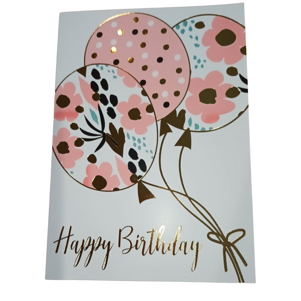 Card Happy Birthday Balloons Pink & Gold 