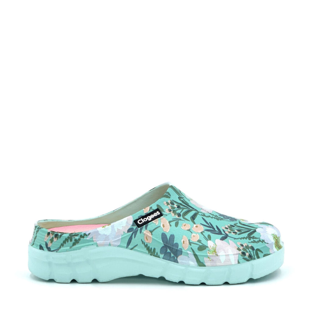 Clogees Womens Garden Clog Pastel Blue Floral Size 6